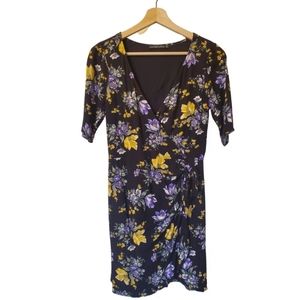 Black floral wrap dress